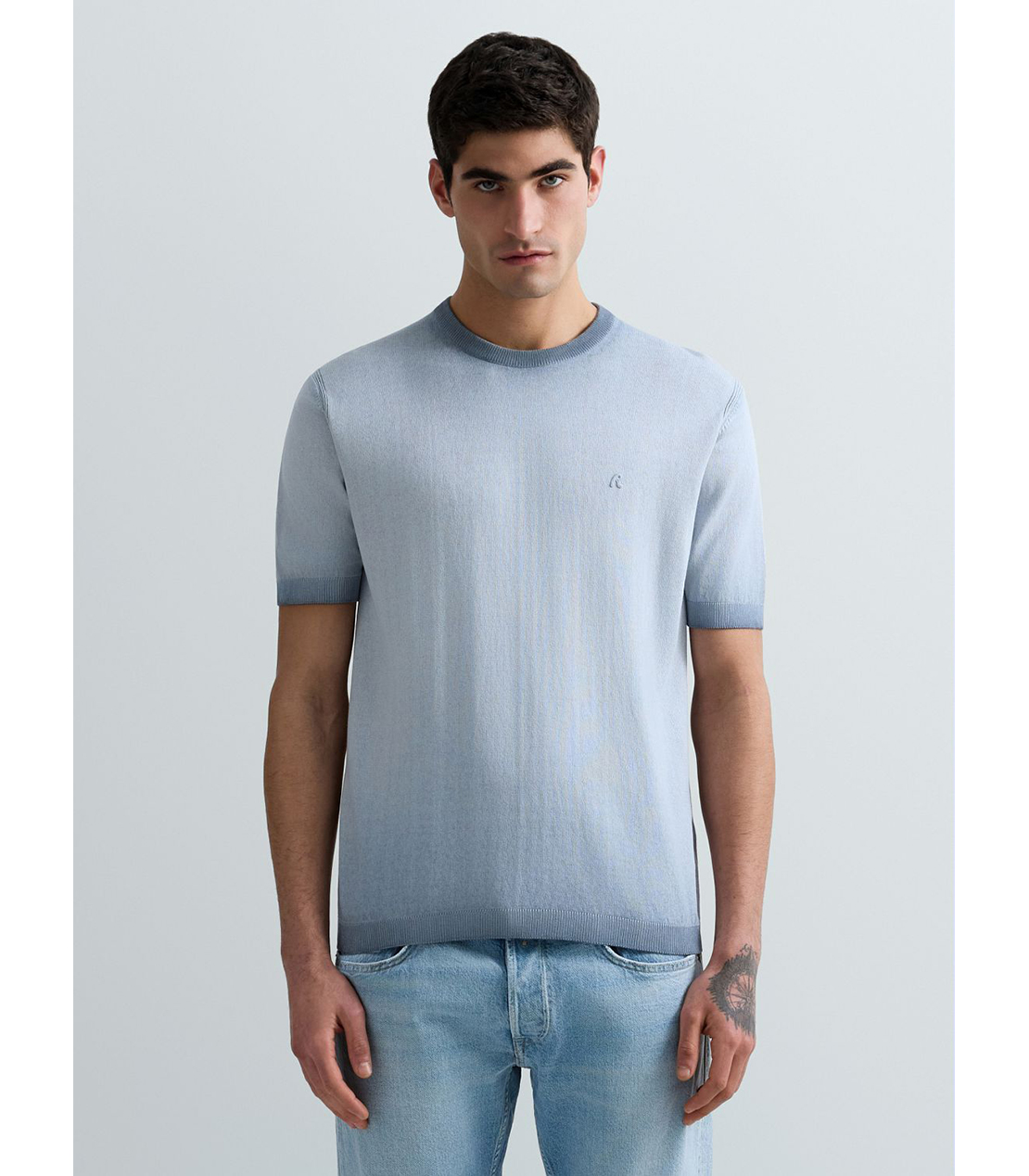 オンブレコットンクルーネックハーフスリーブセーター